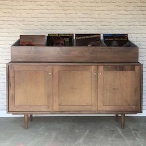 Credenza with Record Storage Crates - Solid Maple - Dark Walnut Finish
