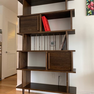 Oxelaand Multilevel Bookcase With Doors - Solid Maple - Dark Walnut Finish