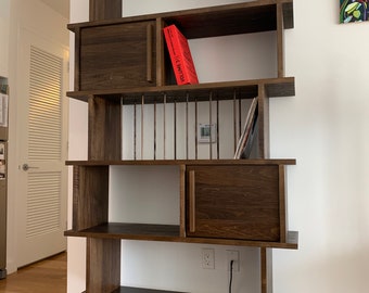Oxelaand Multilevel Bookcase With Doors - Solid Maple - Dark Walnut Finish
