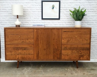 Long Island Cabinet with File Drawers / Dresser / Credenza - Solid Cherry - Teak Stain