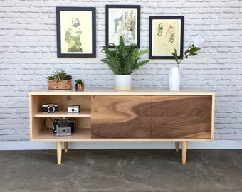 Kasse TV Stand - Solid Maple - Custom Walnut Doors -