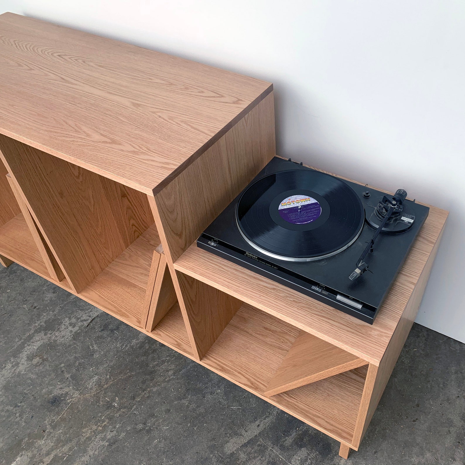 Custom Record Player / Media in Red Oak Mid Century Etsy