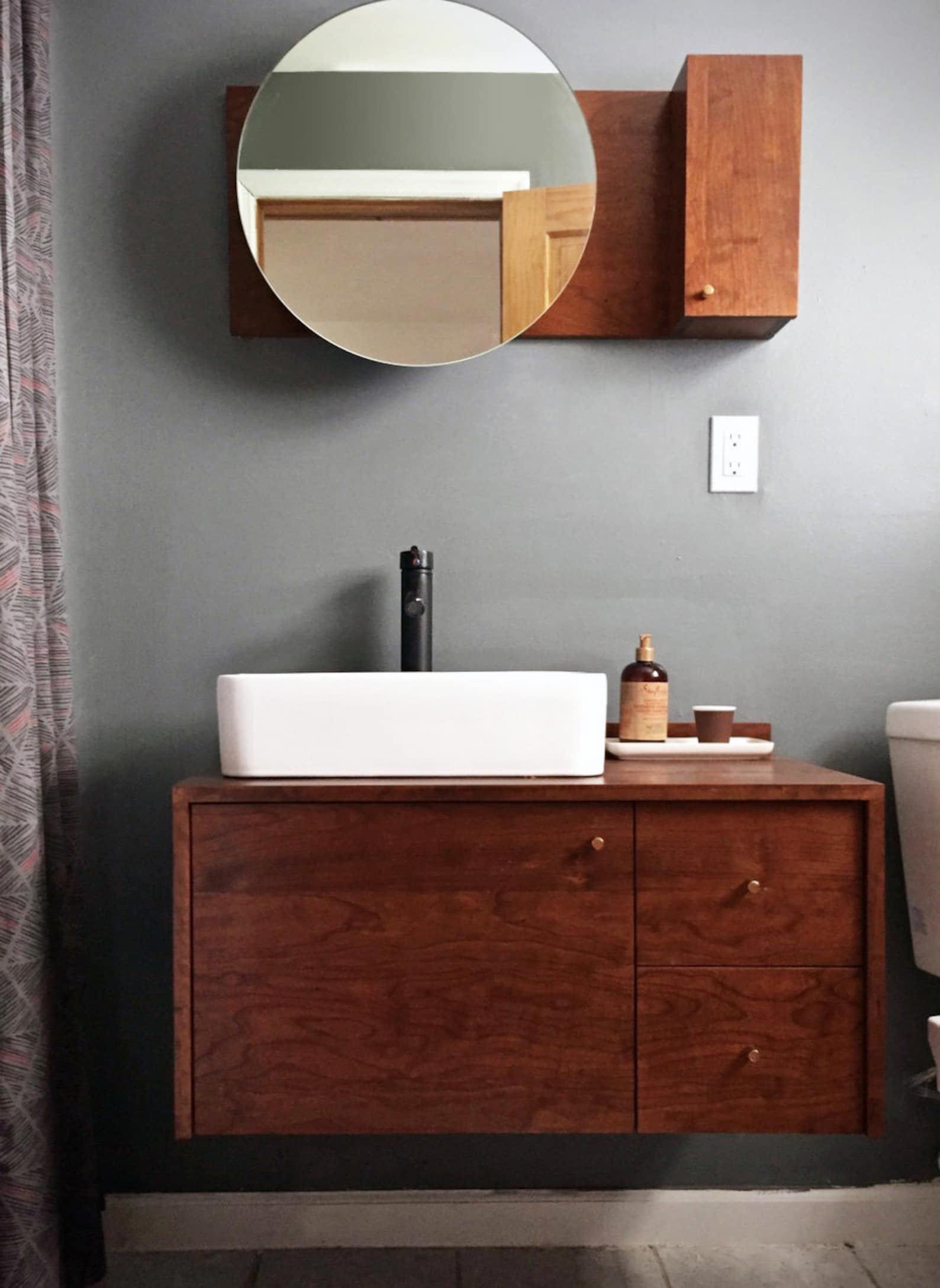 Bathroom Floating Sink Cabinet and Medicine Cabinet With Round | Etsy