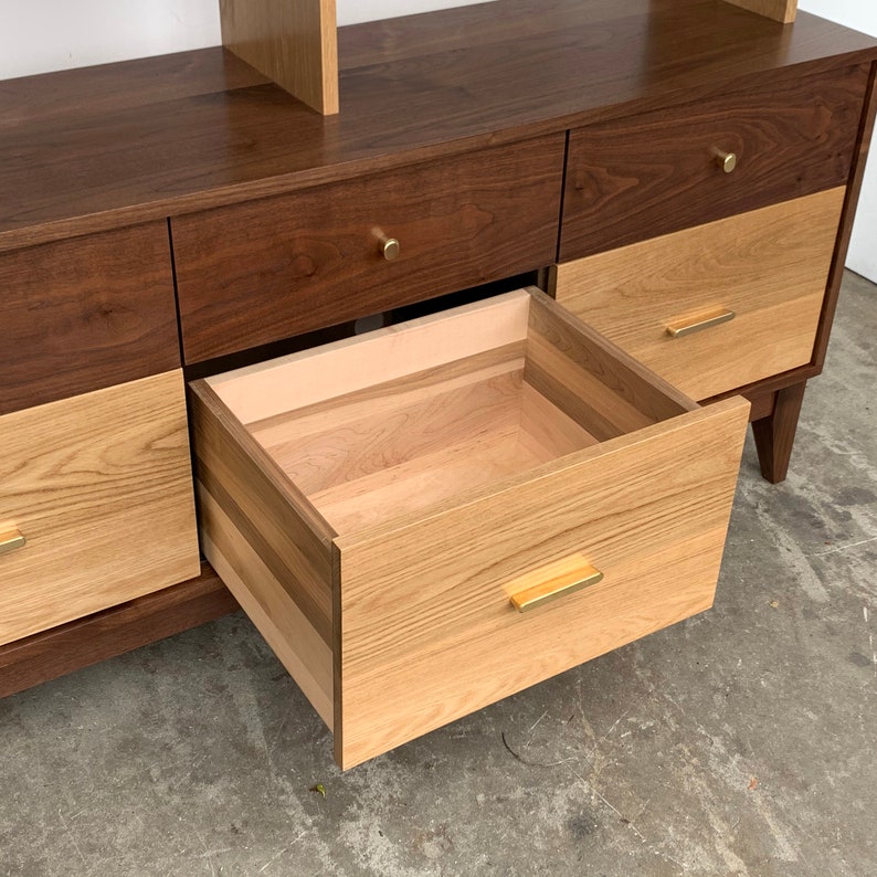 Credenza With Bookcase Walnut and White Oak Etsy