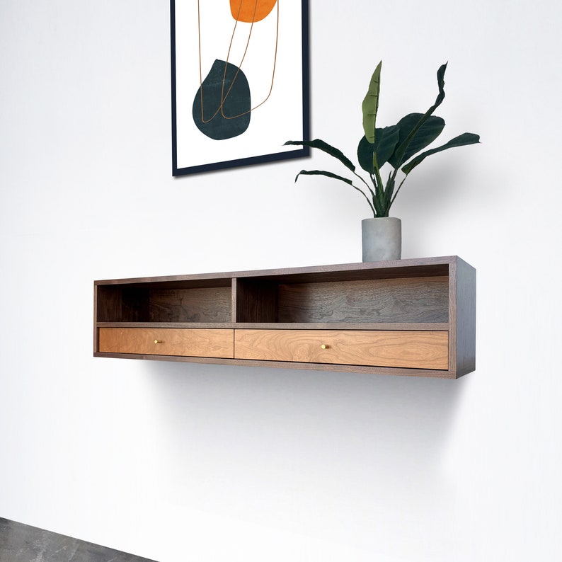 Floating Alto Console / Entry Table Walnut and Cherry Etsy