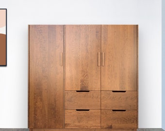 Dumont Armoire - 72" - Solid Cherry - Teak Finish - Mid Century Modern Inspired