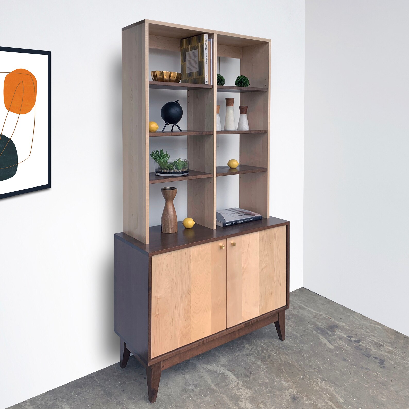 Credenza With Bookcase Maple Etsy