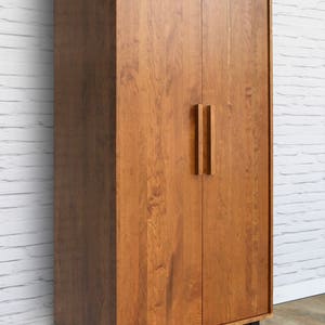 Dumont Armoire Solid Cherry Teak Finish Mid Century Modern Inspired image 1