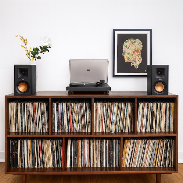 Record Storage Cabinet - 700 Records - Cherry - Teak Finish
