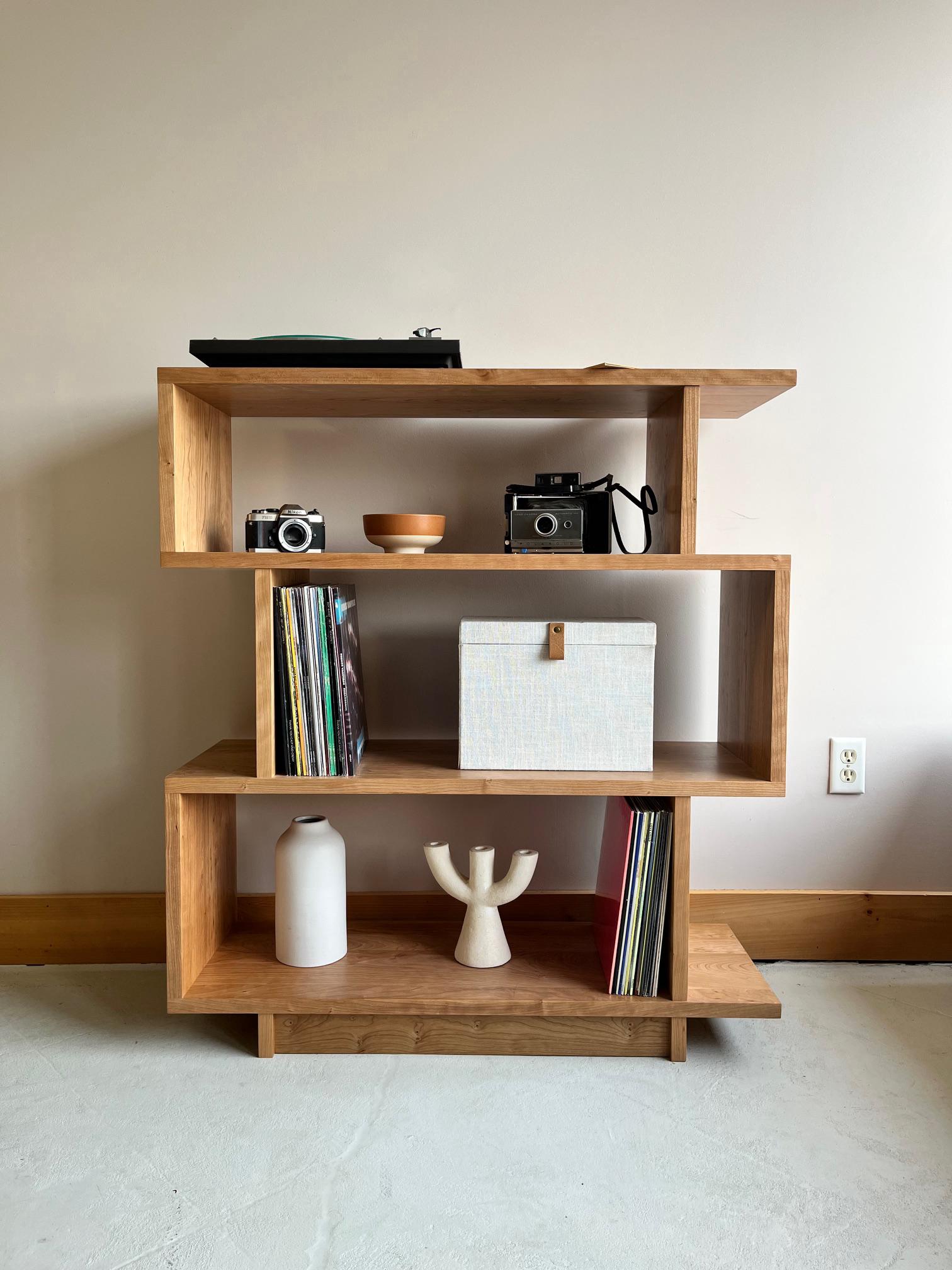 Oxelaand Bookcase With Record Storage - Solid Cherry - Clear