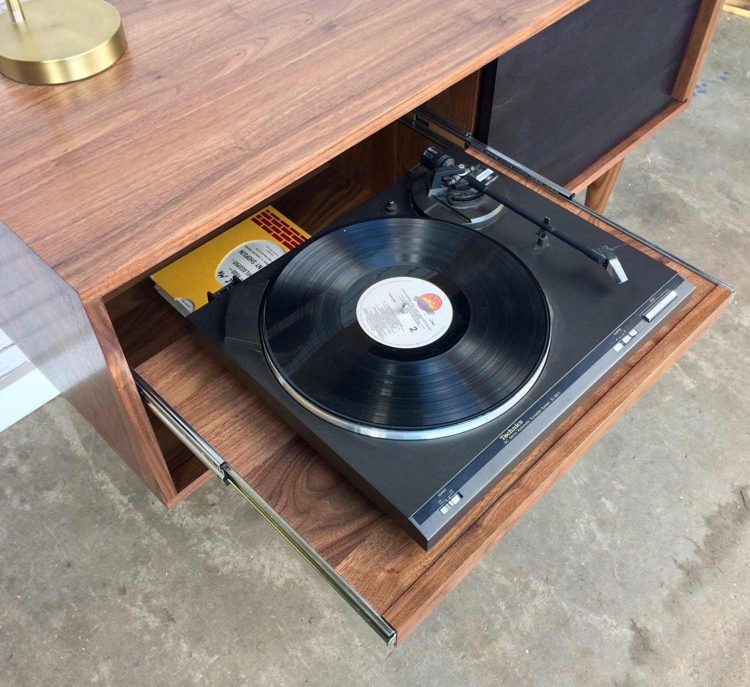Whitewater Record Cabinet with Pull-out Shelf - Solid Walnut - Ebony Door