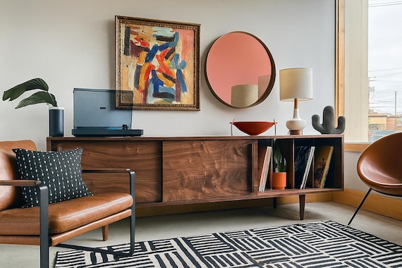 Solid Walnut Media Credenza With Record Storage - Kasse - Etsy