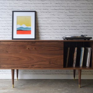 Solid Walnut Media Credenza with Record Storage - kasse