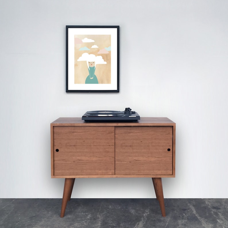 Eiden Record Storage Cabinet Mid Century Modern Inspired Cherry image 4