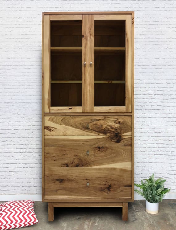 China Cabinet Glass Doors Rustic Hickory Etsy