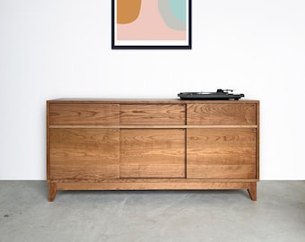 104 Media Console with Record Storage. Cherry – 60" x 19" x 32"