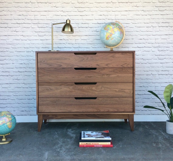 Dumont Dresser Solid Walnut Cut Out Handles Mid Century Etsy