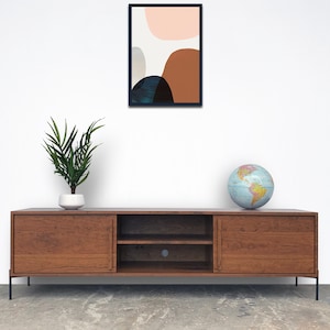 Kasse Credenza / Media Console - Solid Cherry - Teak Finish - 75&quot;- Sliding Doors - Metal Legs - In Stock!
