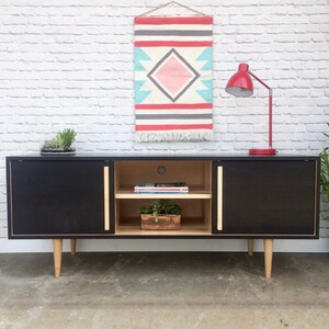 Kasse Credenza / TV Stand Solid Maple Ebony/Clear Finish image 4