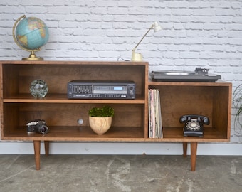 Custom Record Player / Media cabinet in Cherry - Teak Stain - Mid Century Modern Inspired