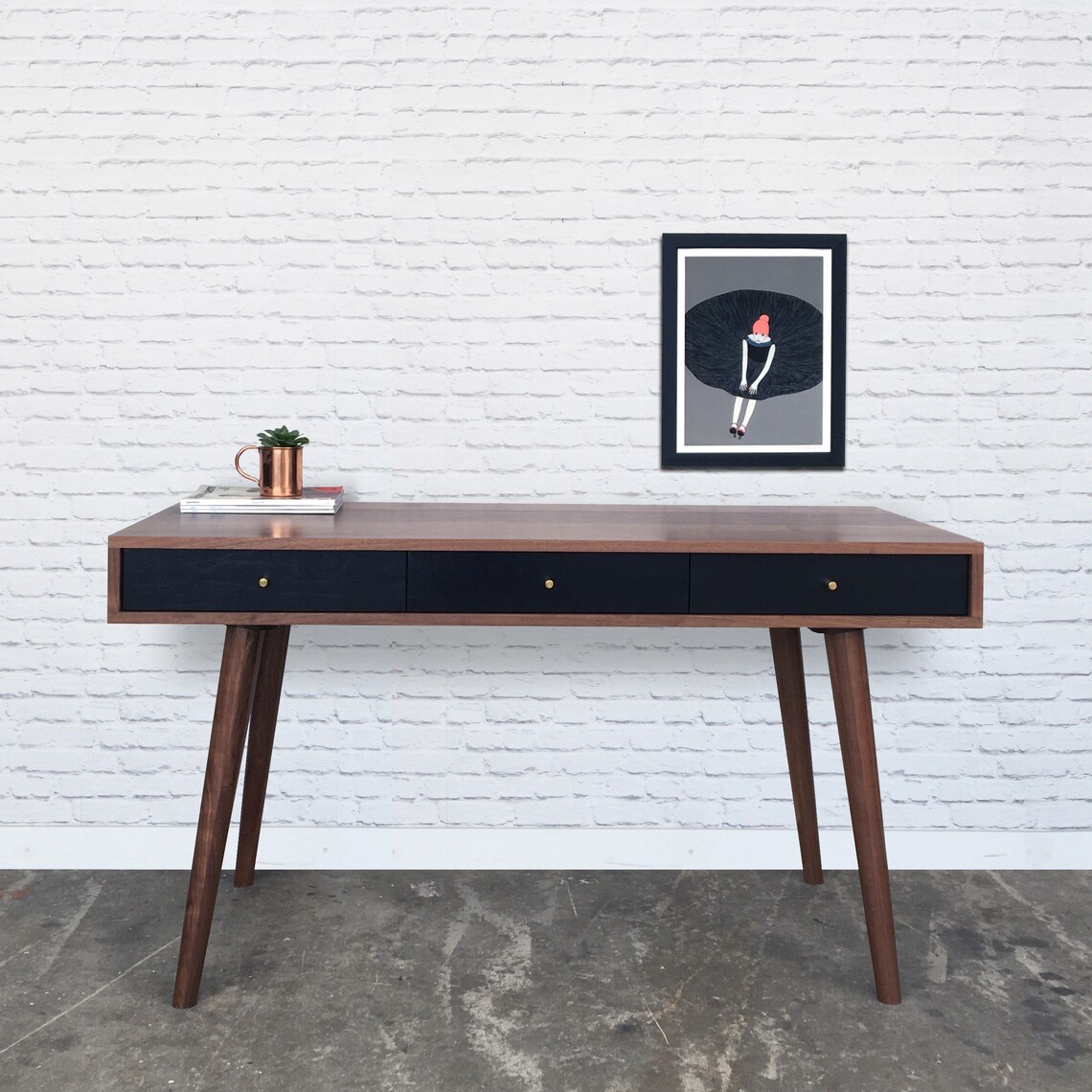 Bloom Desk / Console Table in Solid Walnut - Danish Modern Style - Etsy