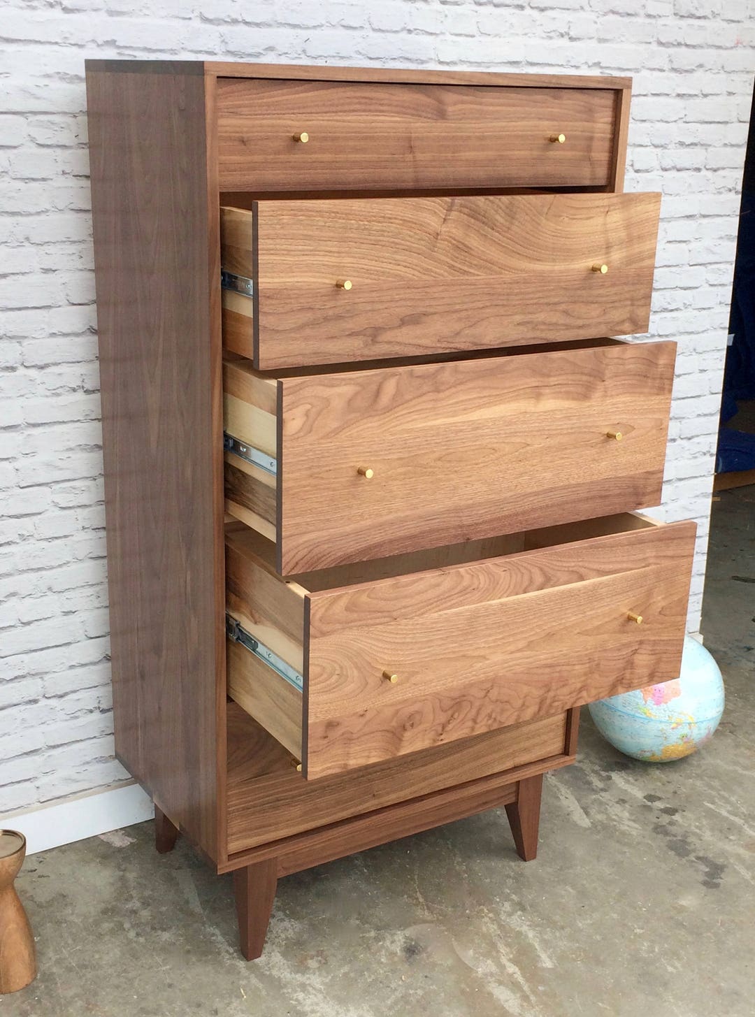 Solid Walnut Tall-boy Dresser - "dumont" - Mid Century Modern Inspired - Etsy Solid Walnut Tall-boy Dresser - "dumont" - Mid Century Modern Inspired - Etsy