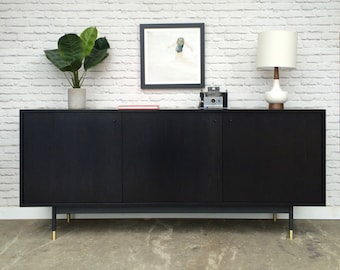 The Bristol Credenza - Ebony Finish - Metal Base - Brass Ferrules