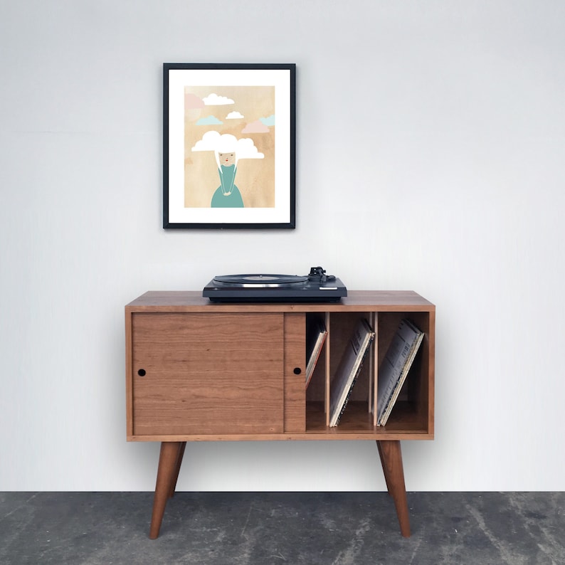 Eiden Record Storage Cabinet Mid Century Modern Inspired Cherry image 2