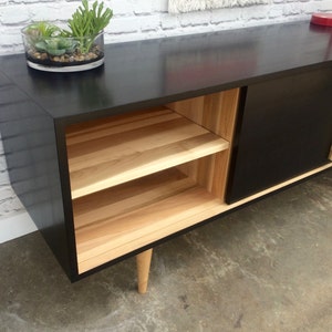 Kasse Credenza / TV Stand - Solid Maple - Ebony/Clear Finish