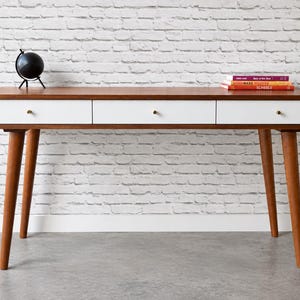 Bloom Desk - Solid Cherry - Teak Stain - White Drawers