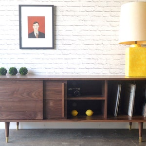 Solid Walnut Media Credenza with Record Storage - Kasse