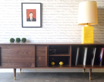 Solid Walnut Media Credenza with Record Storage - Kasse