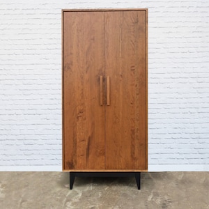 Dumont Armoire Solid Cherry Teak Finish Mid Century Modern Inspired image 2