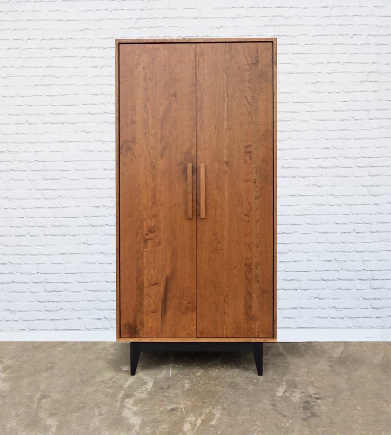 Dumont Armoire Solid Cherry Teak Finish Mid Century Modern Inspired image 2