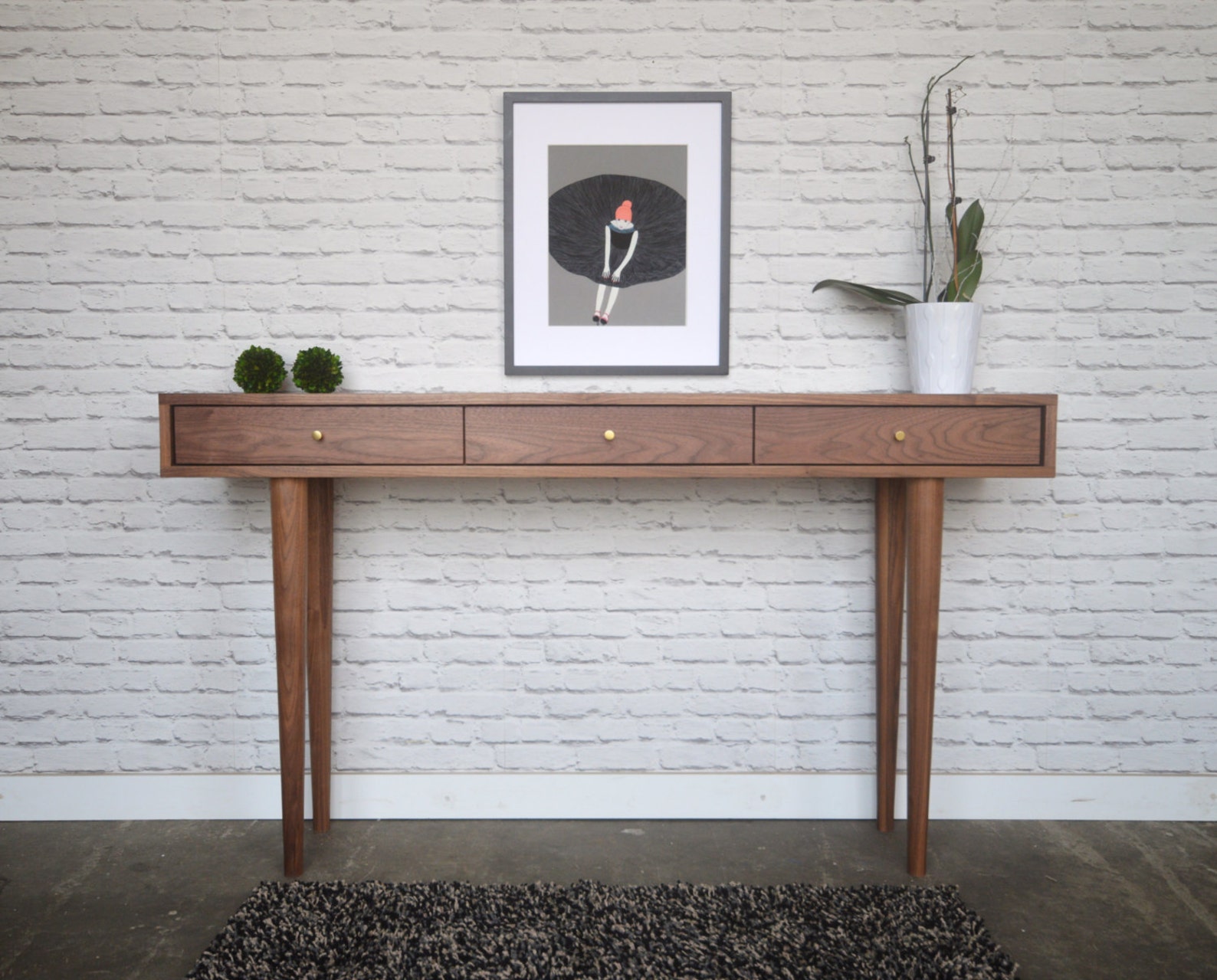 Solid Walnut Console Table 3 Drawers Etsy