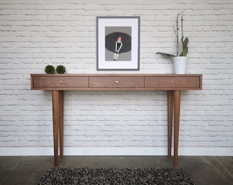 Solid Walnut Console Table - 3 Drawers