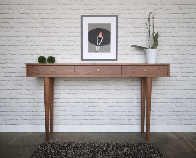 Solid Walnut Console Table 3 Drawers Etsy