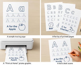 Alphabet Tracing Workbook – A-Z Handwriting Practice for Kids – Instant Download
