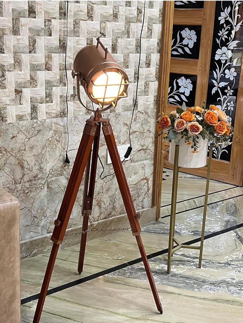 Nautical Spotlight Floor Lamp Tripod Stand Hollywood Floor Lamp for ...