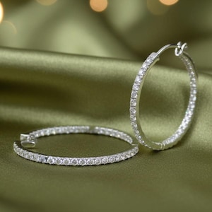 Diamant Creolen, 14K Weißgold 925 Sterling Silber Creolen, funkelnde CZ runde Creolen, eleganter Schmuck für Frauen