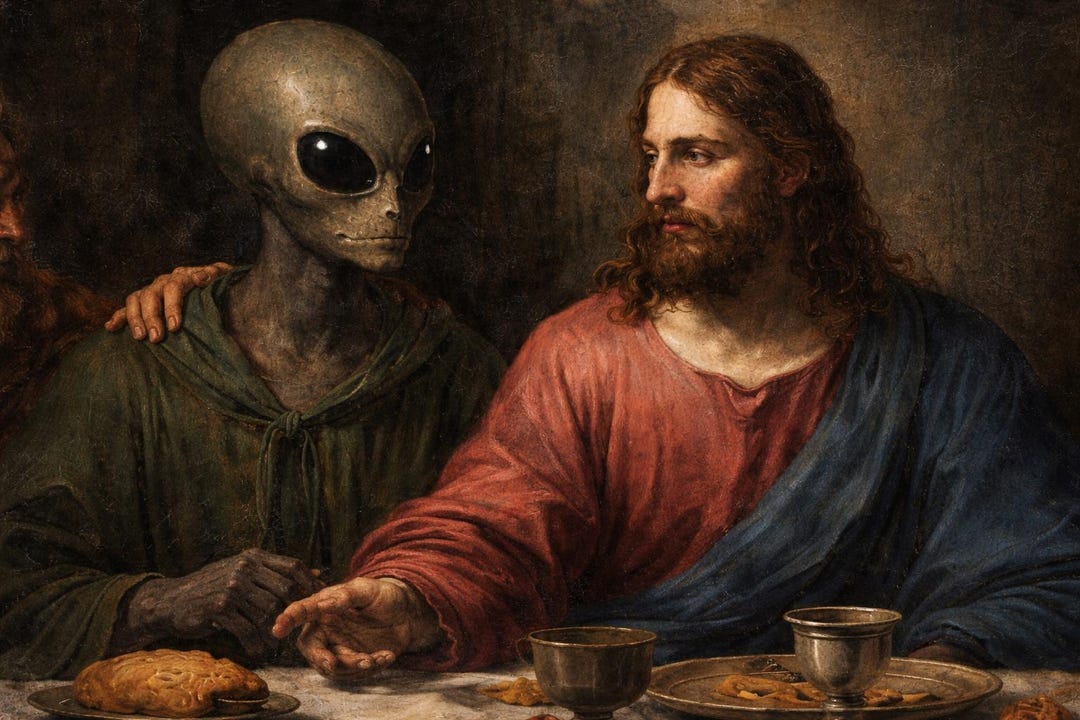 Surreal Last Supper Alien Art Print, Renaissance Remix Wall Decor ...