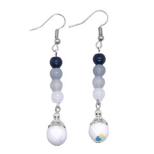 Black Ombre Dangle Earrings: Faceted White Bead, Iridescent Accents