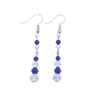 Royal Blue Faceted Earrings | Clear Glass Beads | Layered Sparkle Dangles | Elegant Statement Jewelry | Stainless Steel Hooks