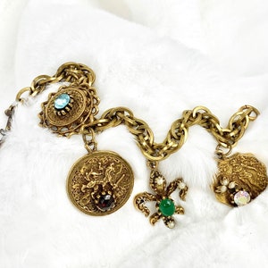 Chunky Gold French Regency Large Disc Charm Bracelet, Rare Beauty Vintage image 2