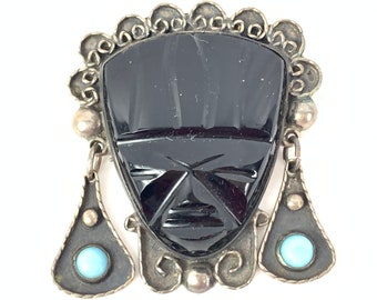 Aztec Mask Brooch Mexican Silver Sanborn's Fred Davis