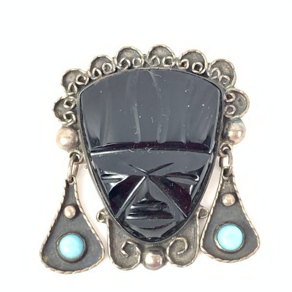 Aztec Mask Brooch Mexican Silver Sanborn's Fred Davis