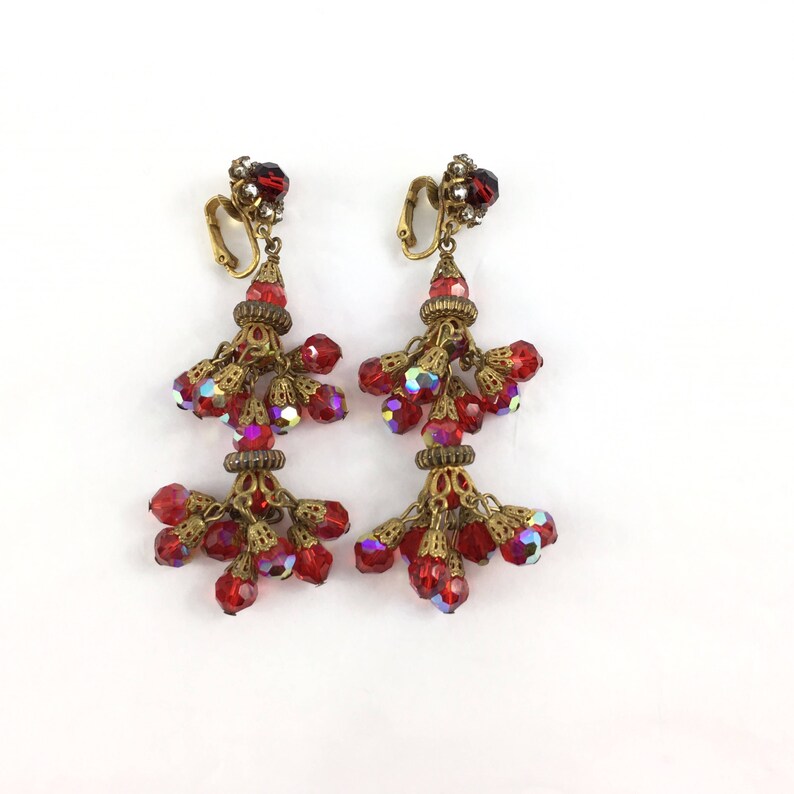 Red and Gold Chandelier Earrings