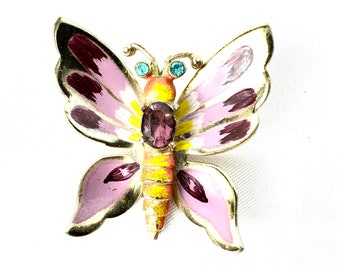 Coro Script Pegasus Hand-Painted Butterfly Rhinestone Brooch