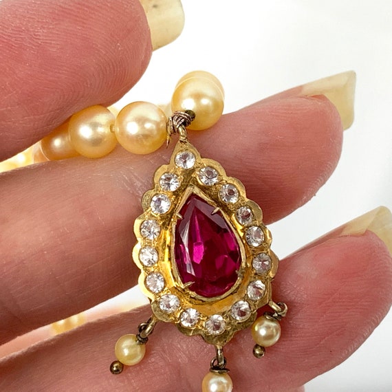 Indian Wedding Ruby Pearl Topaz Traditional Neckl… - image 3