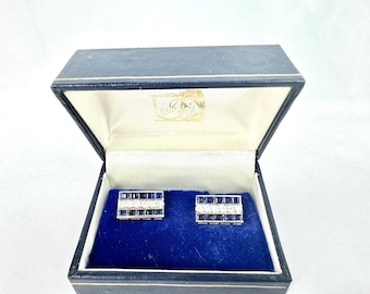 Antique Two Carat Natural Diamond and Synthetic Sapphire Soft Cuff Cuff Links